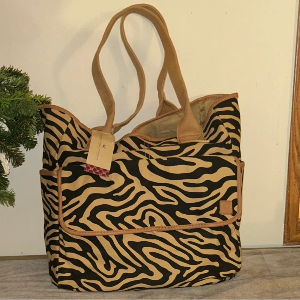 Large Zebra Canvas Craft Tote Bag NWT‎